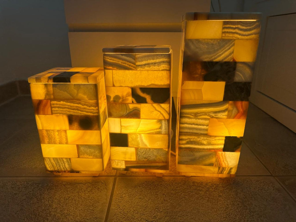 egyptian alabaster mosaic lamps glowing set