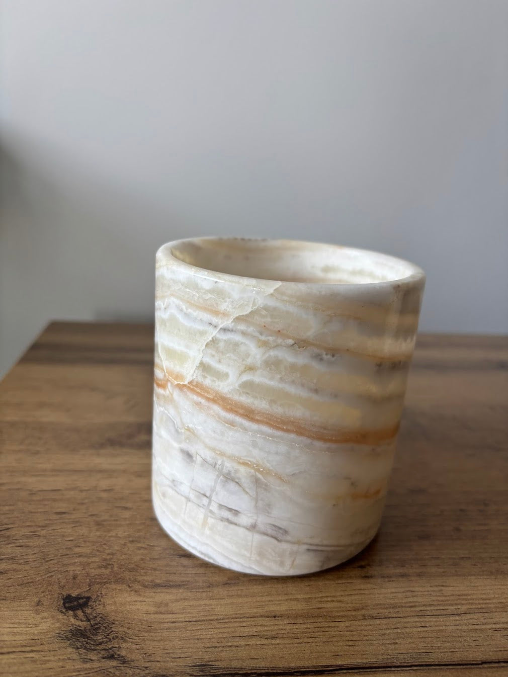 egyptian alabaster candle holder natural light